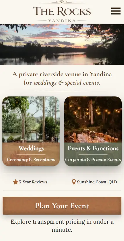 The Rocks Yandina mobile website home screen
