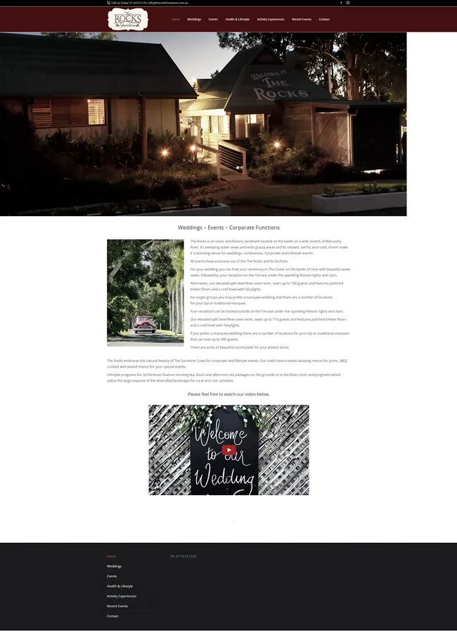 The Rocks Yandina website before the rebuild, shown as a desaturated reference capture